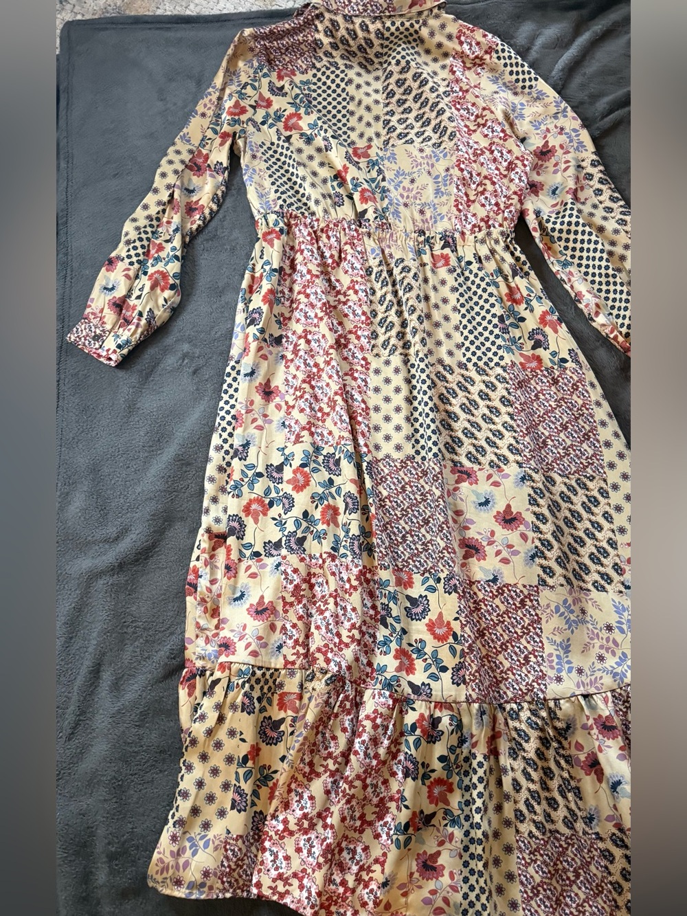 Patchwork Floral Maxi Dress in Cream and Navy - Picture 10 of 14